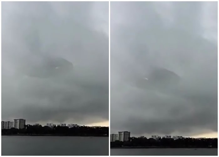 新加坡天空云层中惊现巨型UFO？